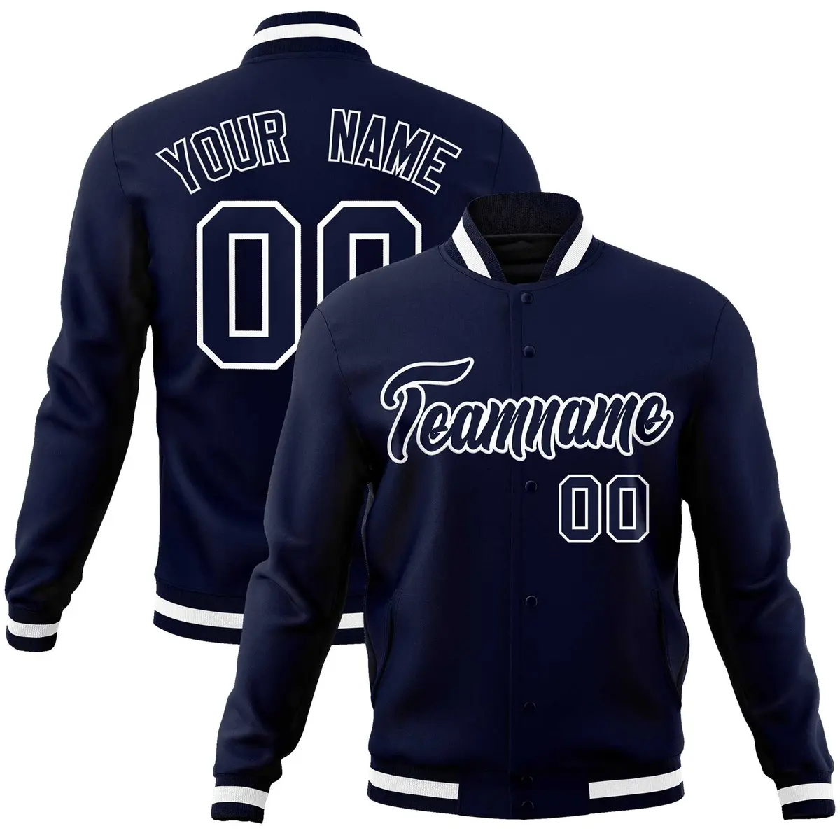 Navy Navy-White Classic Full-Snap Varsity Letterman Jacket