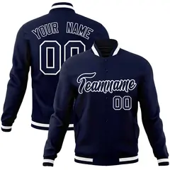 Navy Navy-White Classic Full-Snap Varsity Letterman Jacket 1