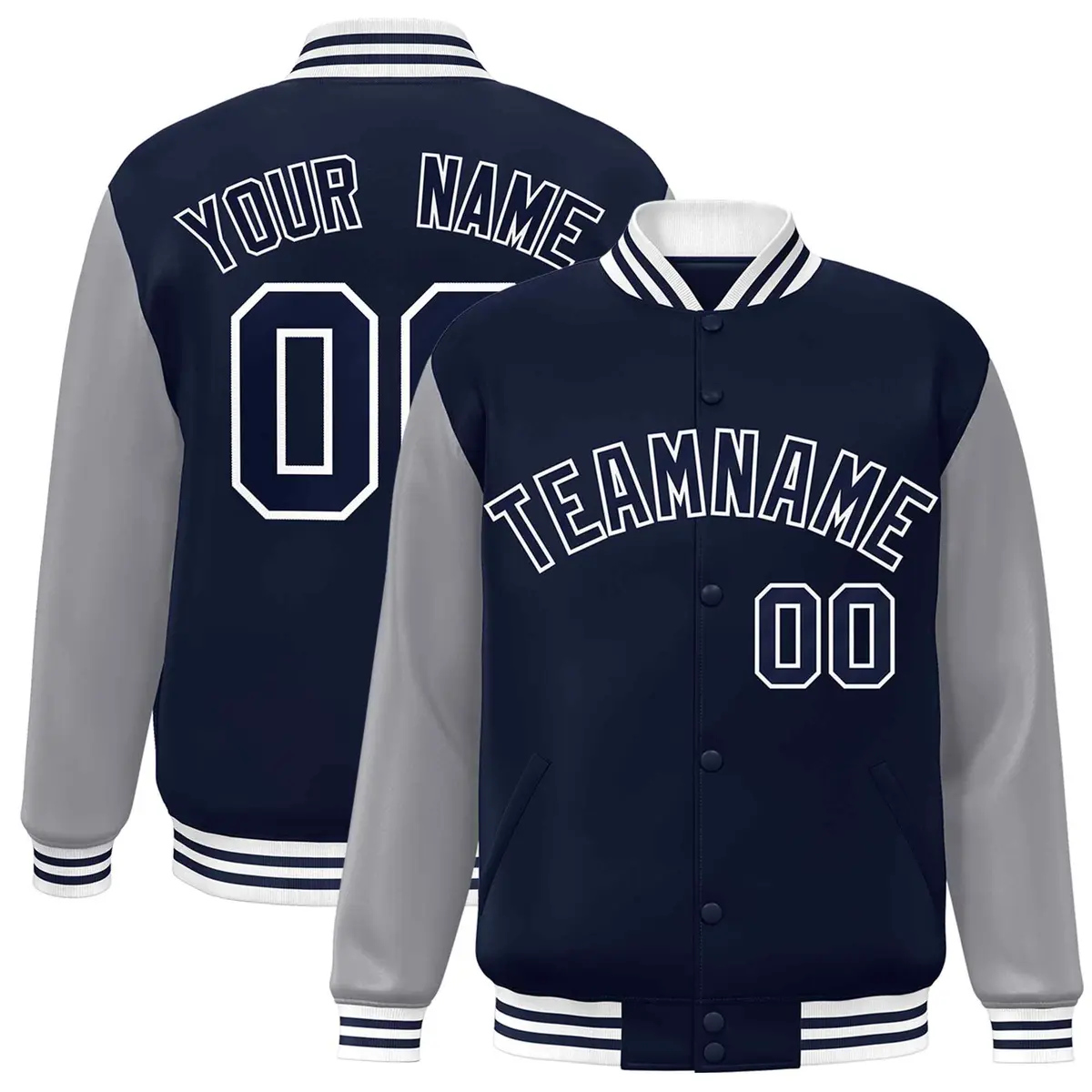 Navy Navy-White Raglan Varsity Full-Snap Letterman Jacket
