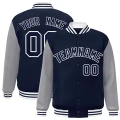 Navy Navy-White Raglan Varsity Full-Snap Letterman Jacket