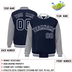 Navy Navy-White Raglan Varsity Full-Snap Letterman Jacket 2