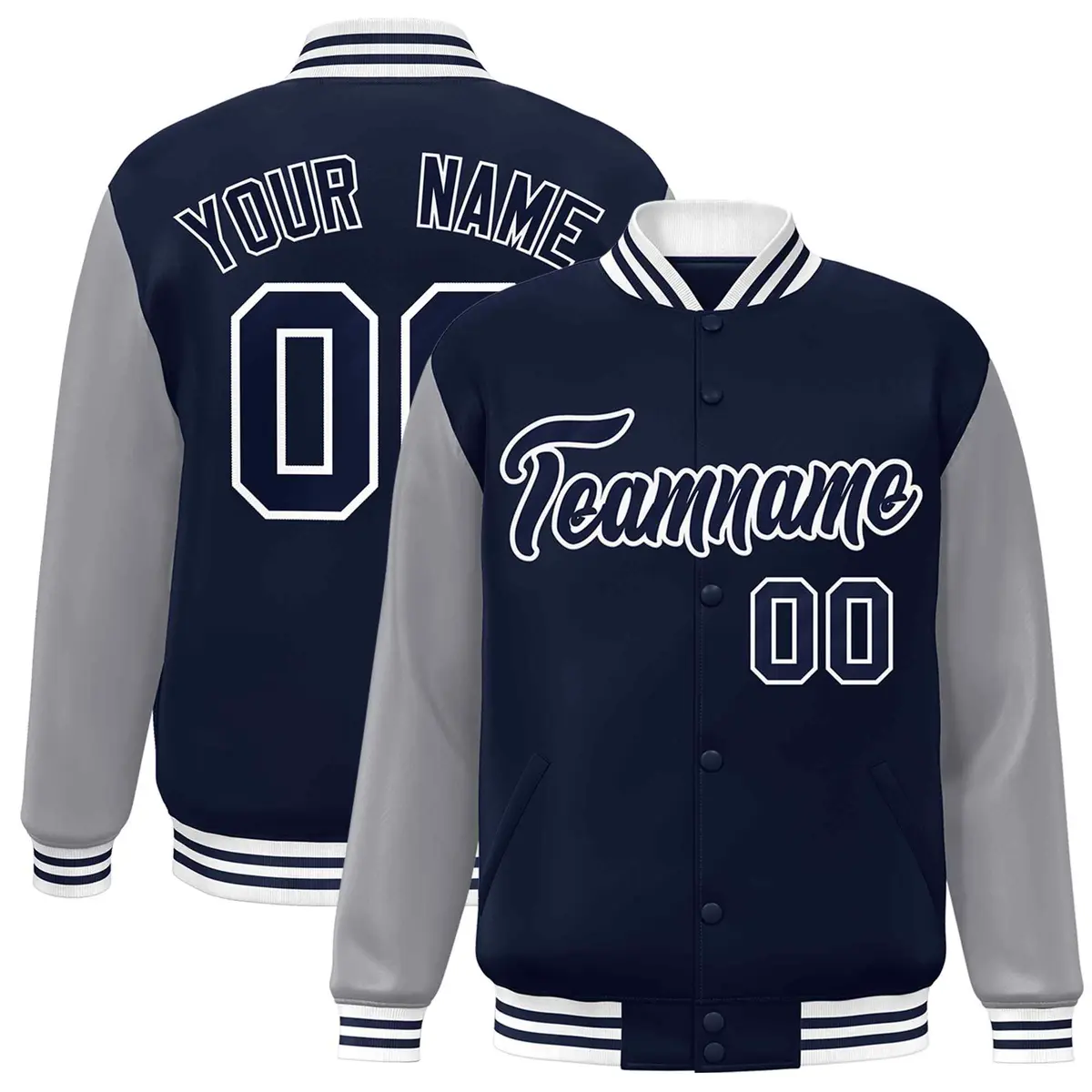 Navy Navy-White Raglan Varsity Full-Snap Letterman Jacket