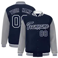 Navy Navy-White Raglan Varsity Full-Snap Letterman Jacket