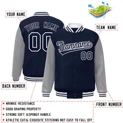 Navy Navy-White Raglan Varsity Full-Snap Letterman Jacket 2