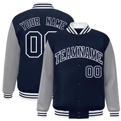 Navy Navy-White Raglan Varsity Full-Snap Letterman Jacket
