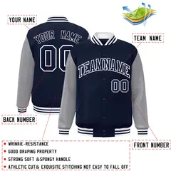 Navy Navy-White Raglan Varsity Full-Snap Letterman Jacket 2