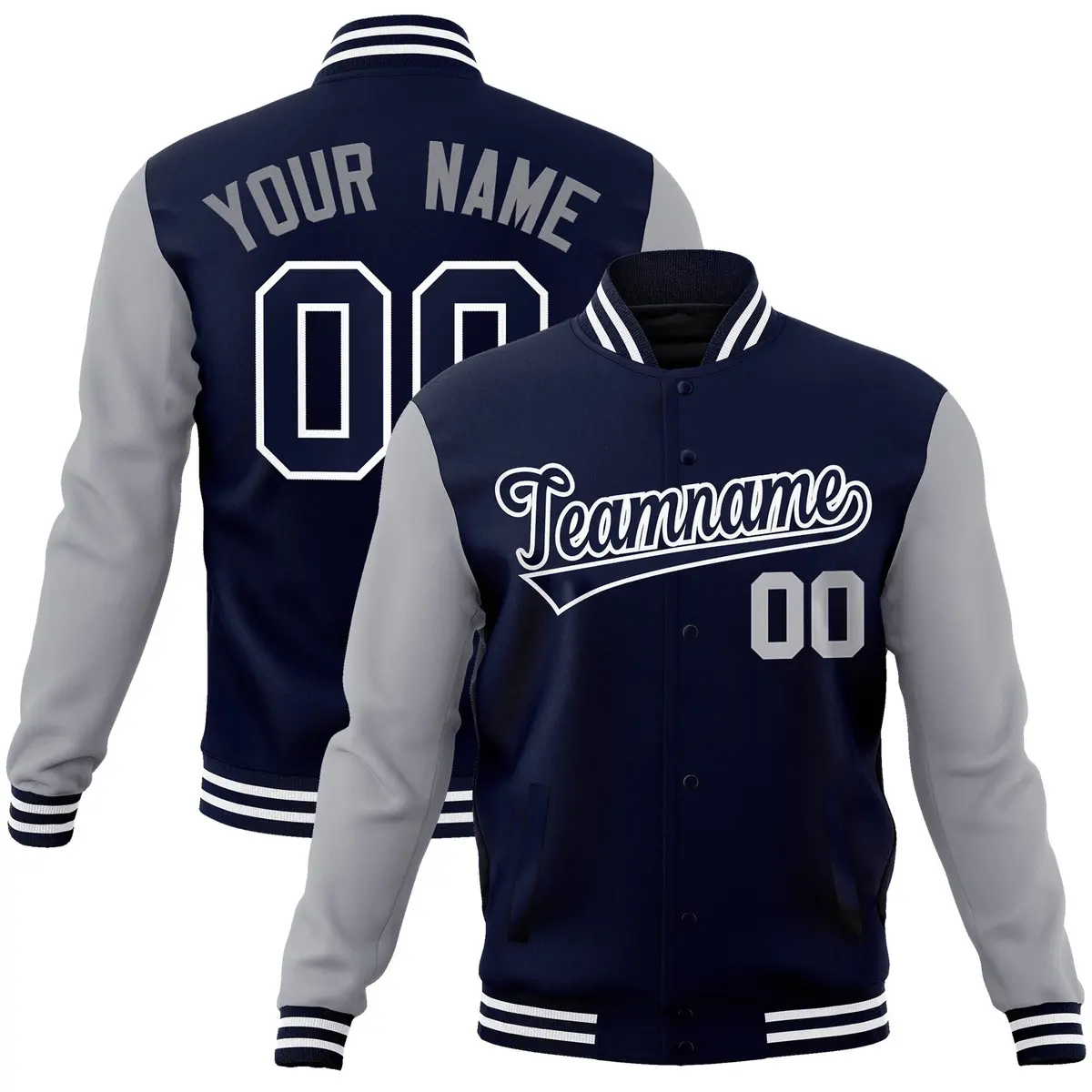 Navy Navy-White Raglan Varsity Full-Snap Letterman Jacket