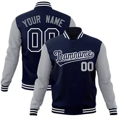 Navy Navy-White Raglan Varsity Full-Snap Letterman Jacket 1