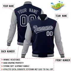 Navy Navy-White Raglan Varsity Full-Snap Letterman Jacket 4