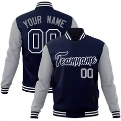 Navy Navy-White Raglan Varsity Full-Snap Letterman Jacket