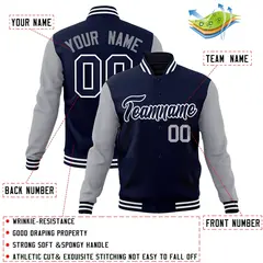 Navy Navy-White Raglan Varsity Full-Snap Letterman Jacket 4
