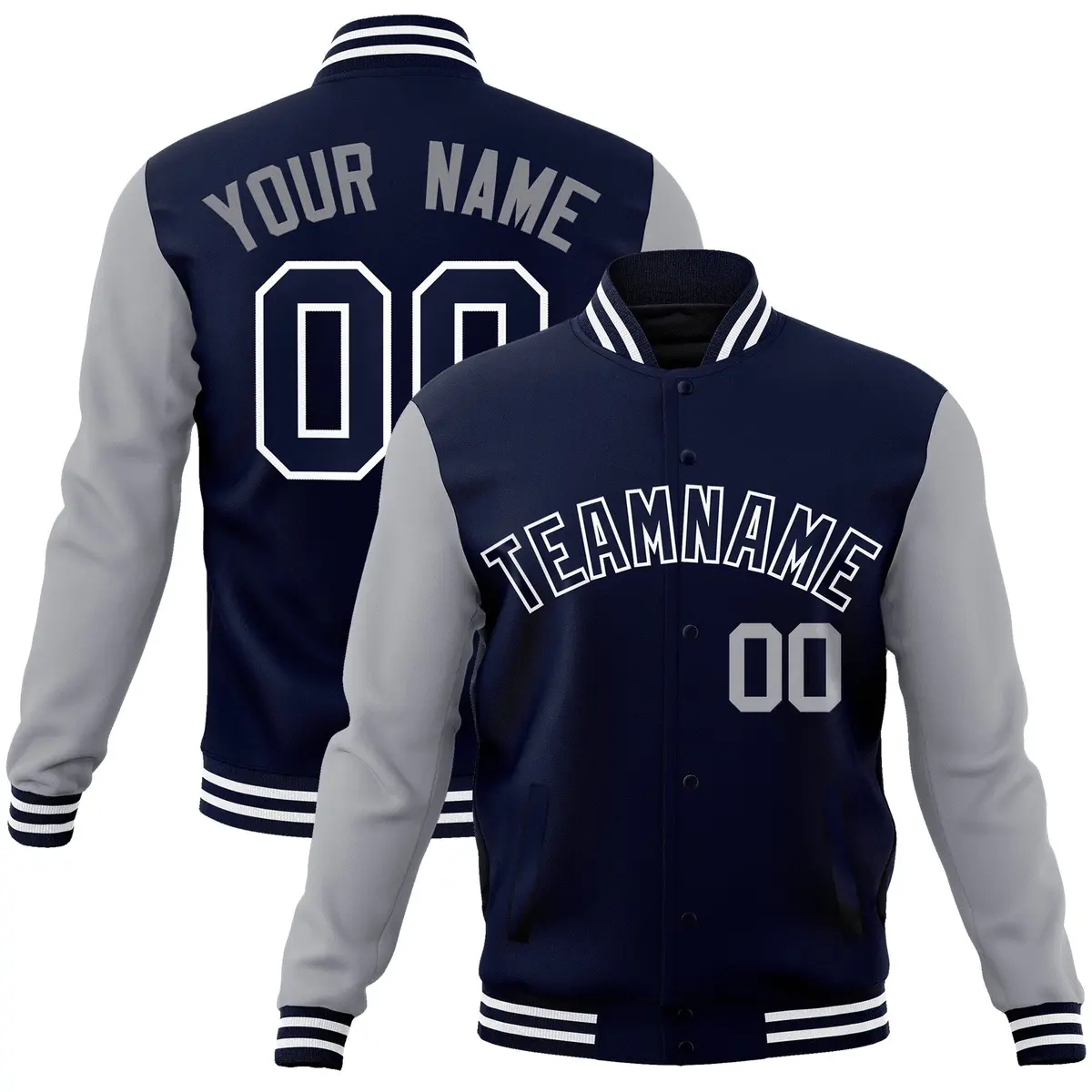 Navy Navy-White Raglan Varsity Full-Snap Letterman Jacket