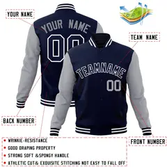 Navy Navy-White Raglan Varsity Full-Snap Letterman Jacket 4
