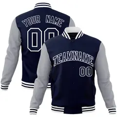 Navy Navy-White Raglan Varsity Full-Snap Letterman Jacket
