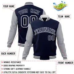 Navy Navy-White Raglan Varsity Full-Snap Letterman Jacket 4