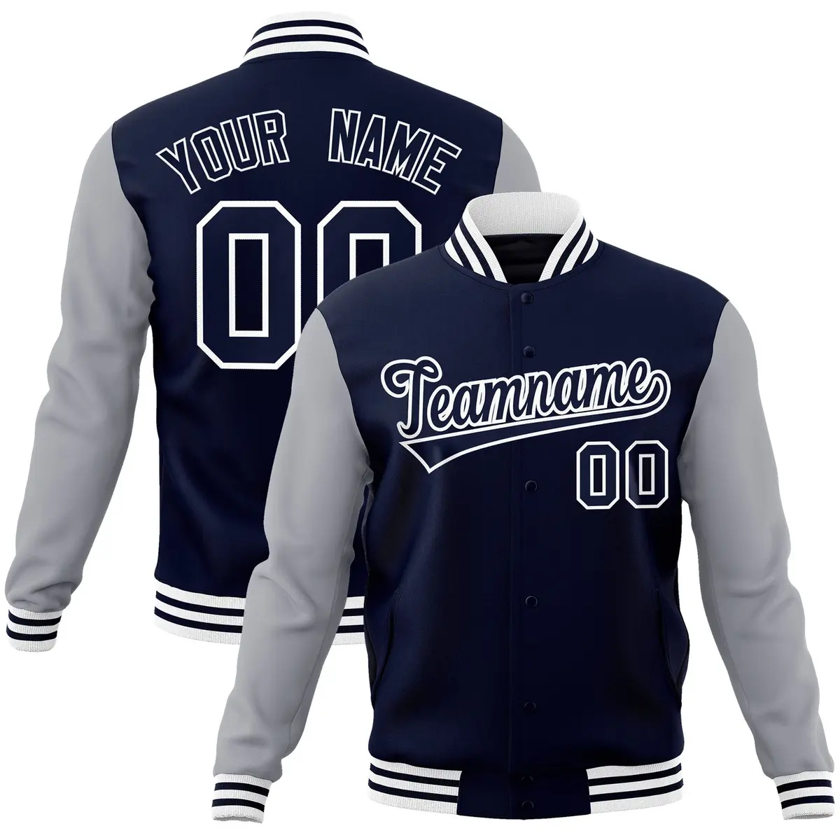 Navy Navy-White Raglan Varsity Full-Snap Letterman Jacket