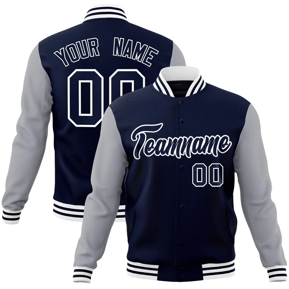Navy Navy-White Raglan Varsity Full-Snap Letterman Jacket