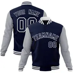 Navy Navy-White Raglan Varsity Full-Snap Letterman Jacket