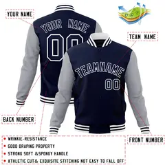 Navy Navy-White Raglan Varsity Full-Snap Letterman Jacket 4
