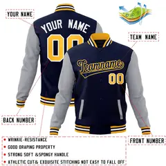 Navy Navy-Yellow Raglan Sleeves Varsity Full-Snap Letterman Jacket 4