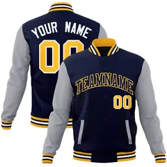 Navy Navy-Yellow Raglan Sleeves Varsity Full-Snap Letterman Jacket 1