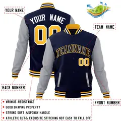 Navy Navy-Yellow Raglan Sleeves Varsity Full-Snap Letterman Jacket 4