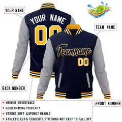 Navy Navy-Yellow Raglan Sleeves Varsity Full-Snap Letterman Jacket 4