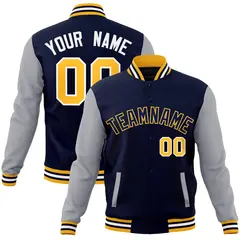 Navy Navy-Yellow Raglan Sleeves Varsity Full-Snap Letterman Jacket