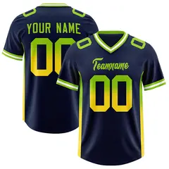 Navy Neon Green and Gold Gradient Sides Football Jersey 1