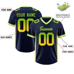 Navy Neon Green and Gold Gradient Sides Football Jersey 2