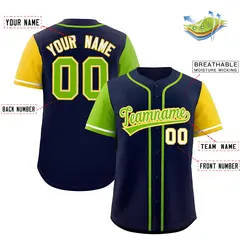 Navy Neon Green and Gold Raglan Baseball Jersey 2