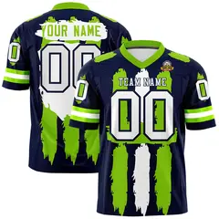 Navy Neon Green and White Graffiti Flag Football Jersey 1