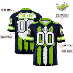 Navy Neon Green and White Graffiti Flag Football Jersey 2