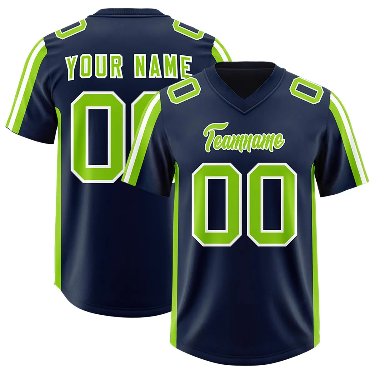 Navy Neon Green and White Side Stripe Football Jersey