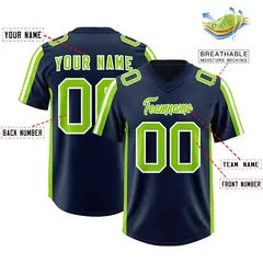 Navy Neon Green and White Side Stripe Football Jersey 2
