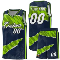 Navy Neon Green-Black Tear Graffiti Basketball Jersey 1