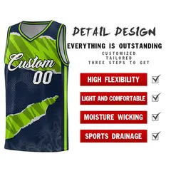Navy Neon Green-Black Tear Graffiti Basketball Jersey 2
