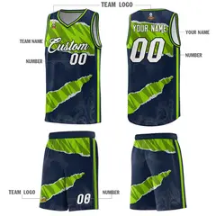 Navy Neon Green-Black Tear Graffiti Basketball Jersey 5