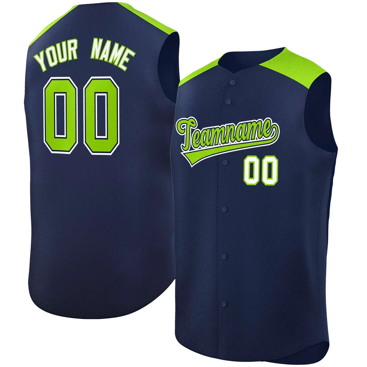 Navy Neon Green Classic Authentic Sleeveless Baseball Jersey
