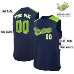 Navy Neon Green Classic Authentic Sleeveless Baseball Jersey 2
