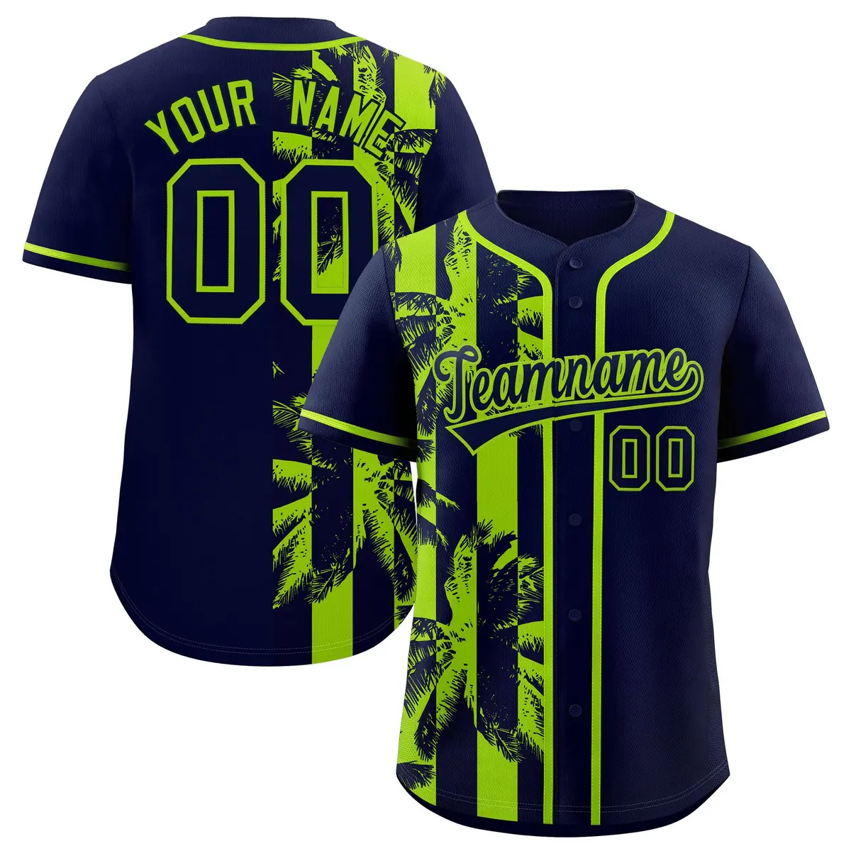 Navy Neon Green Coconut Tree Split Baseball Jersey