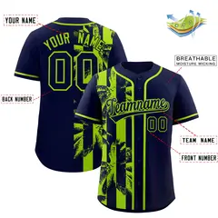 Navy Neon Green Coconut Tree Split Baseball Jersey 2