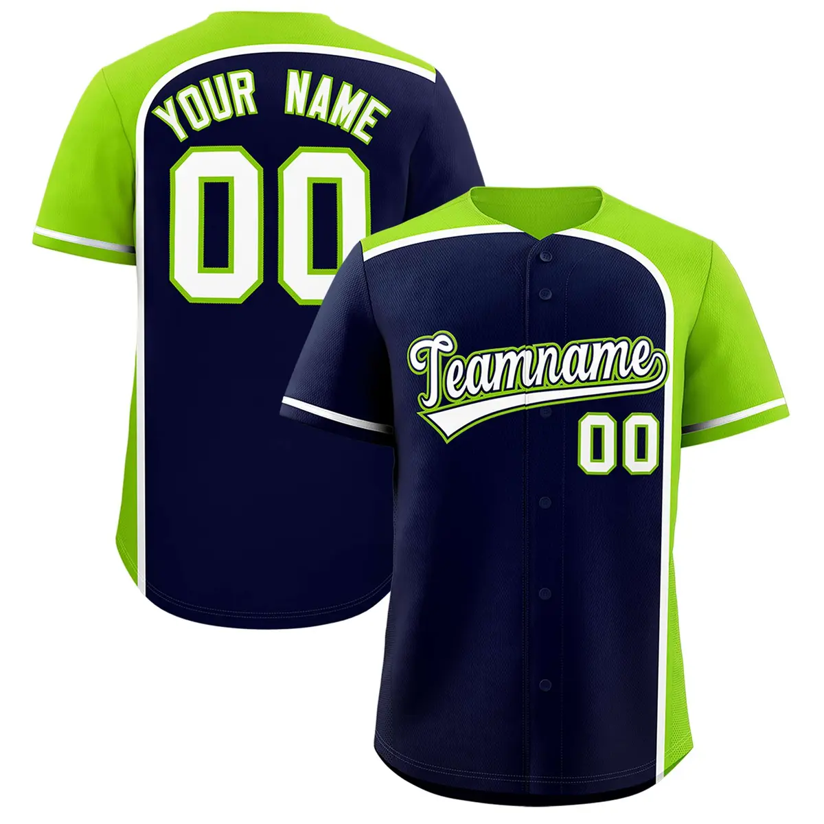 Navy Neon Green Color Block Authentic Baseball Jersey