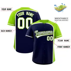 Navy Neon Green Color Block Authentic Baseball Jersey 2