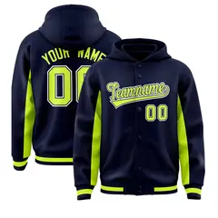 Navy Neon Green Color Block Varsity Letterman Jacket Hoodie 1