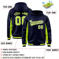 Navy Neon Green Color Block Varsity Letterman Jacket Hoodie 4