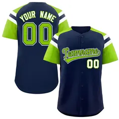Navy Neon Green Contrast Raglan Sleeves Baseball Jersey 1