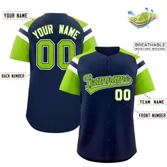 Navy Neon Green Contrast Raglan Sleeves Baseball Jersey 2