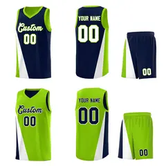 Navy Neon Green Diagonal Two-Line Color Block Basketball Jersey 2