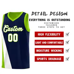 Navy Neon Green Diagonal Two-Line Color Block Basketball Jersey 3